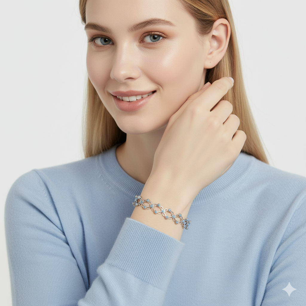 Silver Supple Bracelet with Aqua Blue Stones