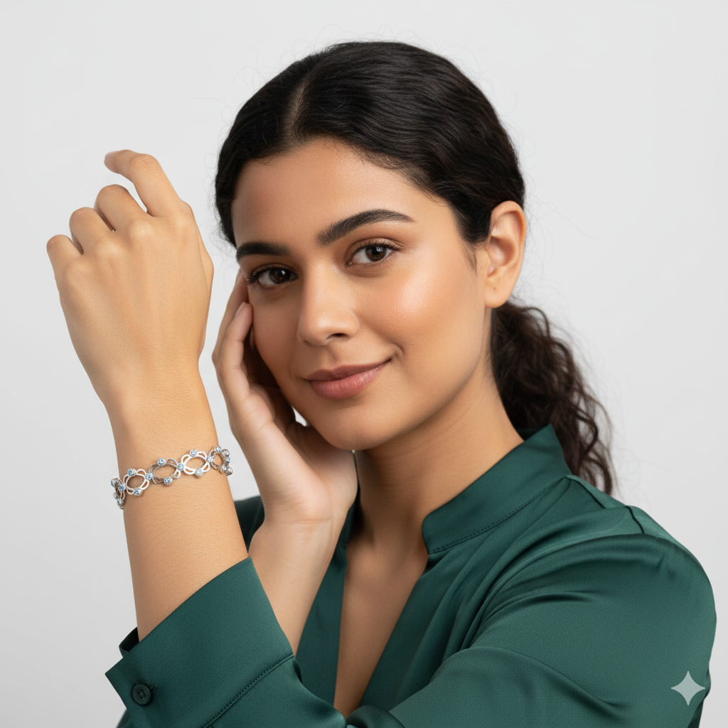 Silver Supple Bracelet with Aqua Blue Stones