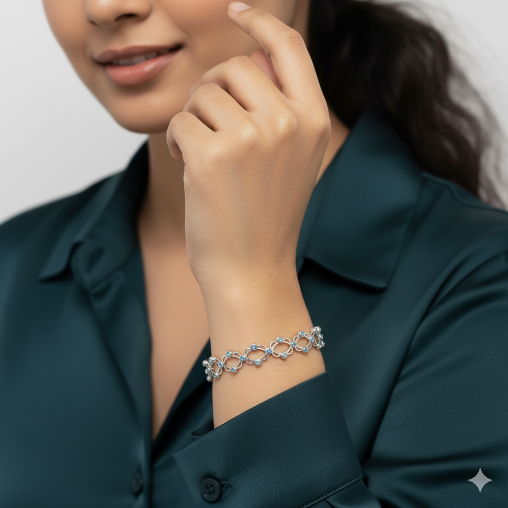 Silver Supple Bracelet with Aqua Blue Stones