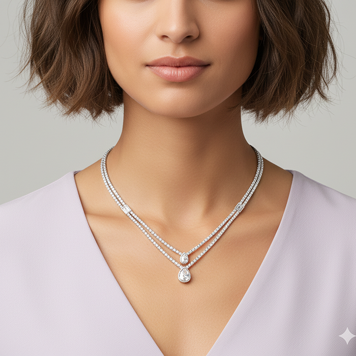 Anushka Sharma Silver Layered Drop necklace
