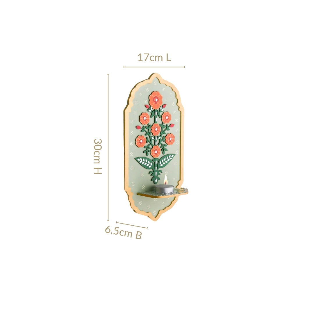 Phool Mirror Work Tealight Candle Holder Lippan Wall Art Set Of 2