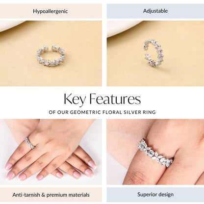 Geometric Floral Silver Ring