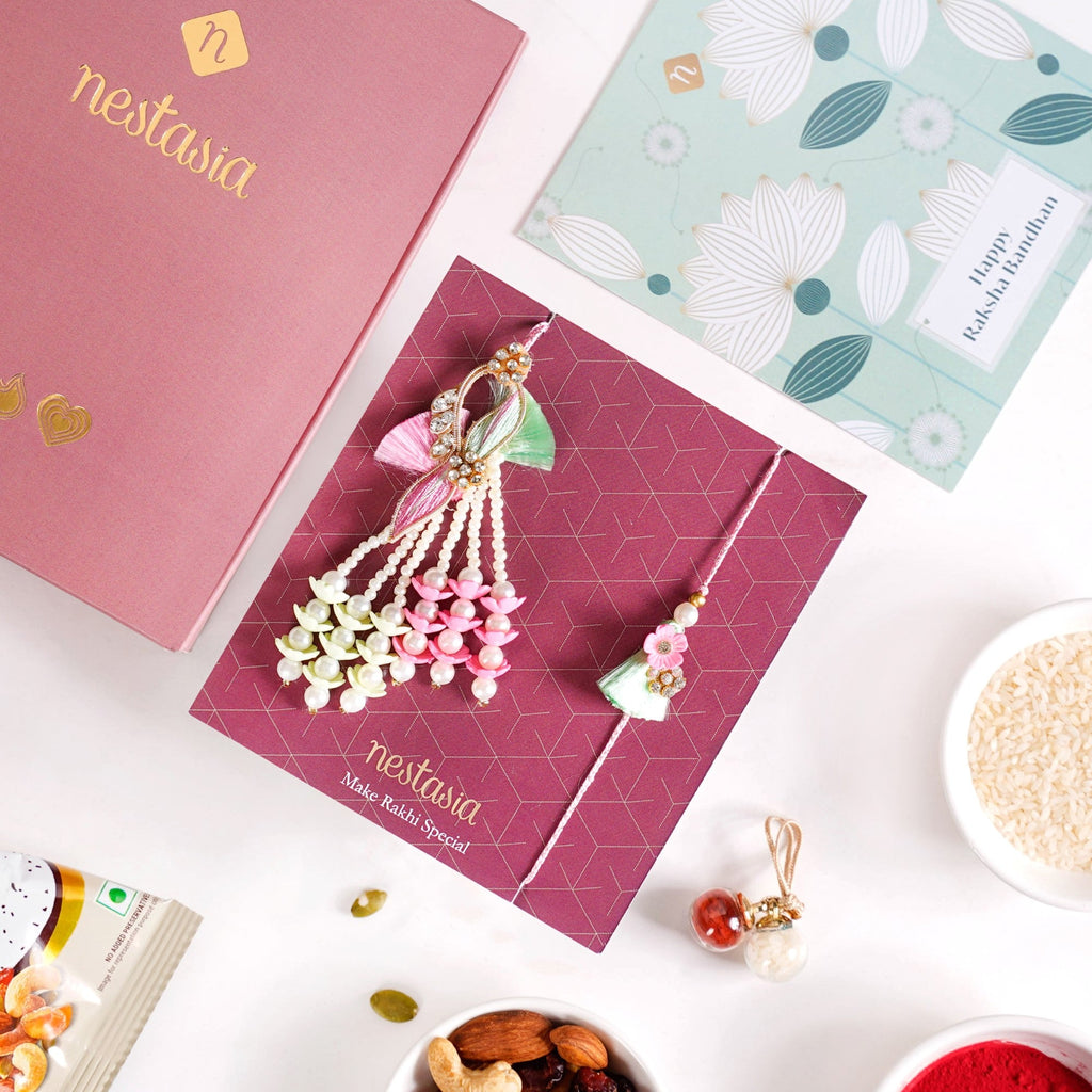 Pastel Floral Couple Rakhi Set Of 4 With Gift Box And Card