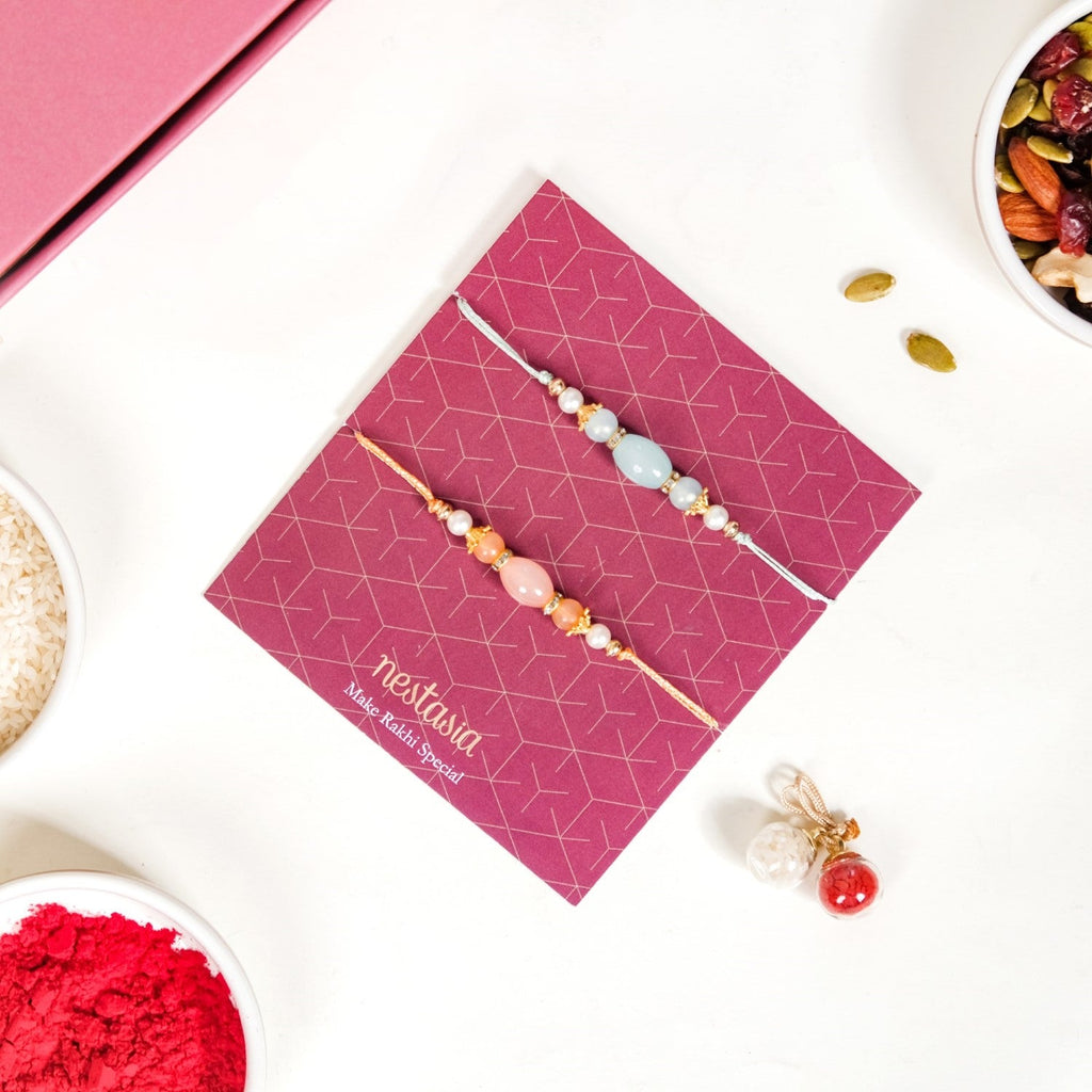 Beaded Two Rakhis Gift Set Of 4 With Box And Card