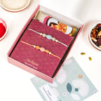 Beaded Two Rakhis Gift Set Of 4 With Box And Card