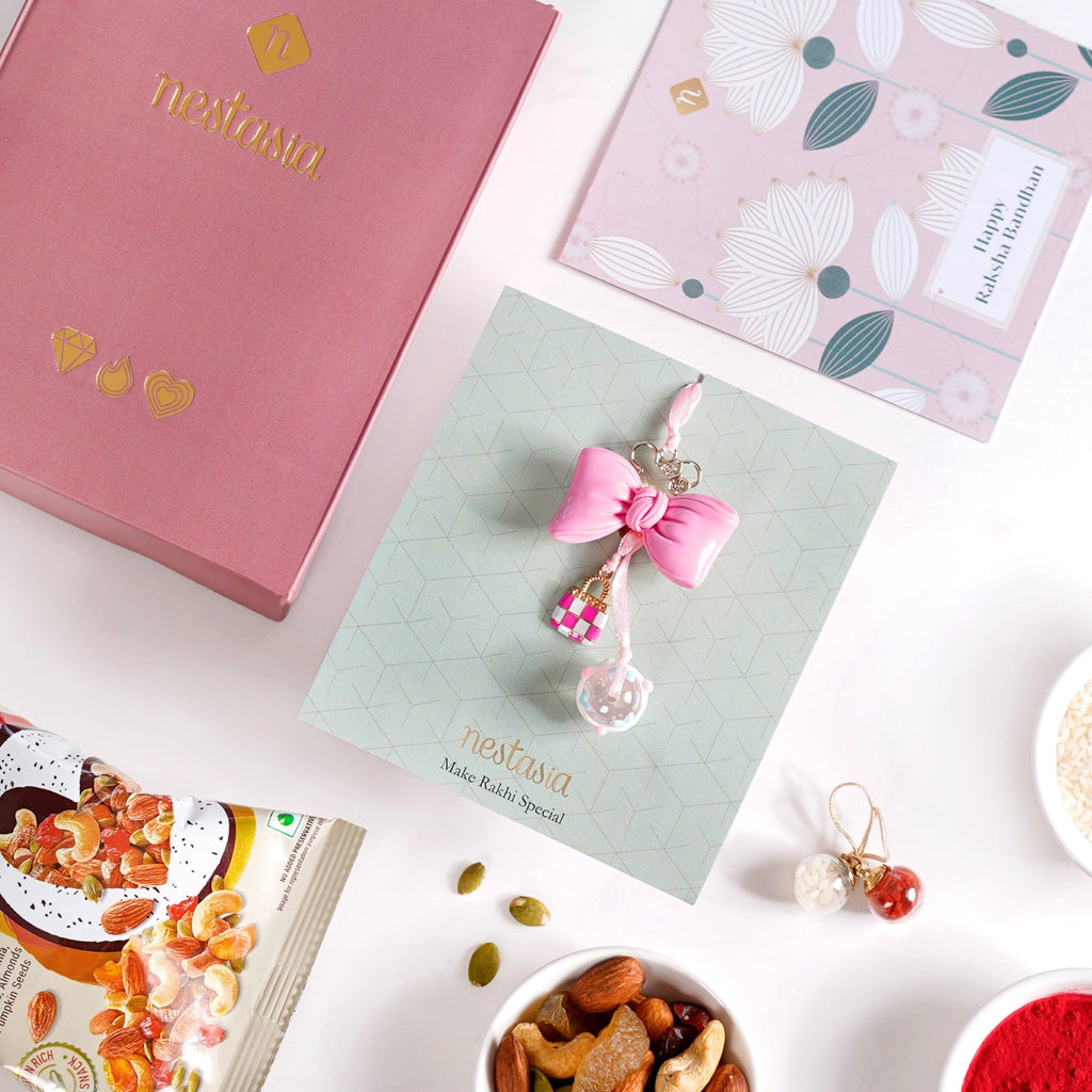 Cute Girl Bow Rakhi Gift Set Of 3 With Box And Card