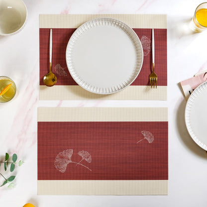 Ginkgo Maroon Table Mat Set Of 6