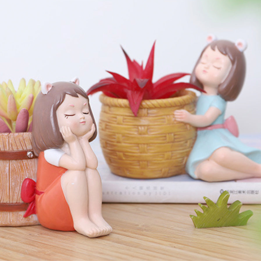 Girl With Basket Planter