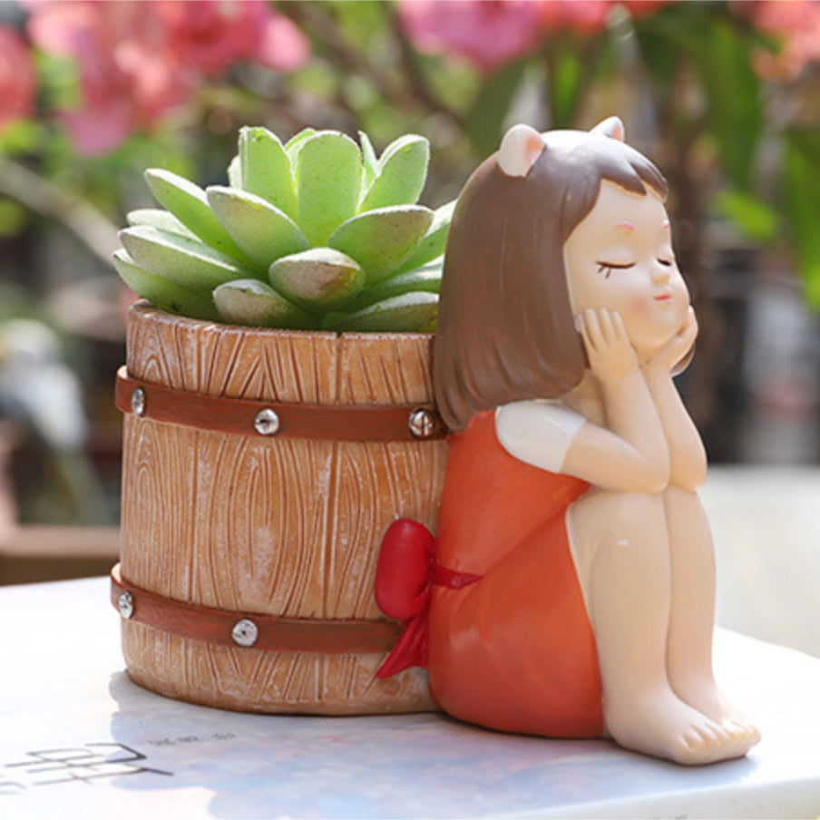 Girl With Basket Planter
