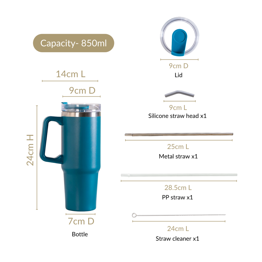 Glacio Double Wall Hot And Cold Sipper Bottle For Travel Teal Tide 850ml