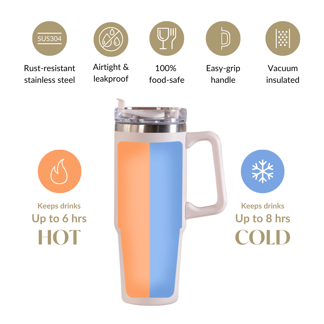 Glacio Double Wall Insulated Trending Sipper Water Bottle Moonbeam White 850ml