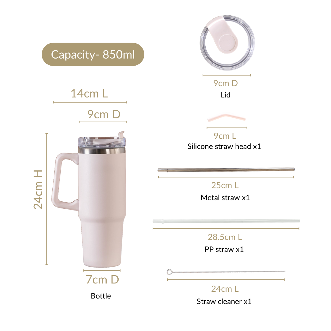 Glacio Double Wall Insulated Trending Sipper Water Bottle Moonbeam White 850ml