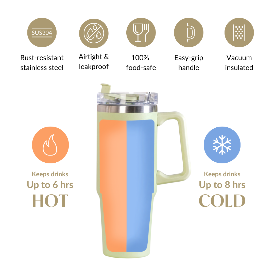 Glacio Insulated Water Bottle Tumbler With Handle Seafoam Green 850ml