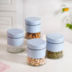 Blue Winnie Glass Jar With Metal Cover Set Of 4 600ml