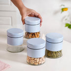 Blue Winnie Glass Jar With Metal Cover Set Of 4 600ml