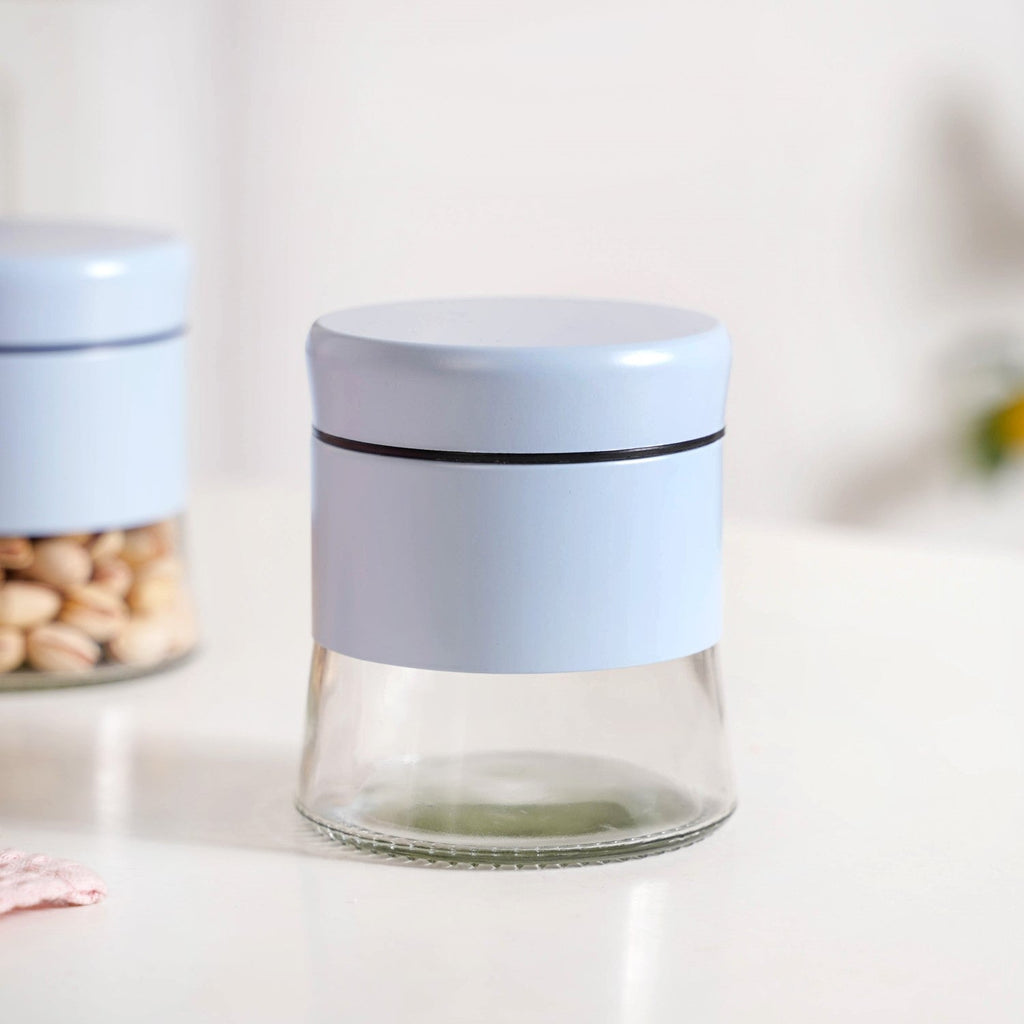 Blue Winnie Glass Jar With Metal Cover Set Of 4 600ml