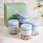 Blue Winnie Glass Jar With Metal Cover Set Of 4 600ml