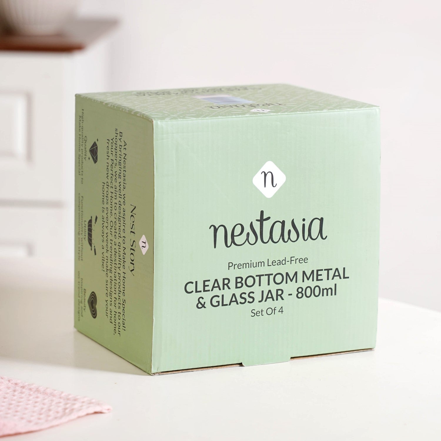 Blue Winnie Glass Jar With Metal Cover Set Of 4 600ml