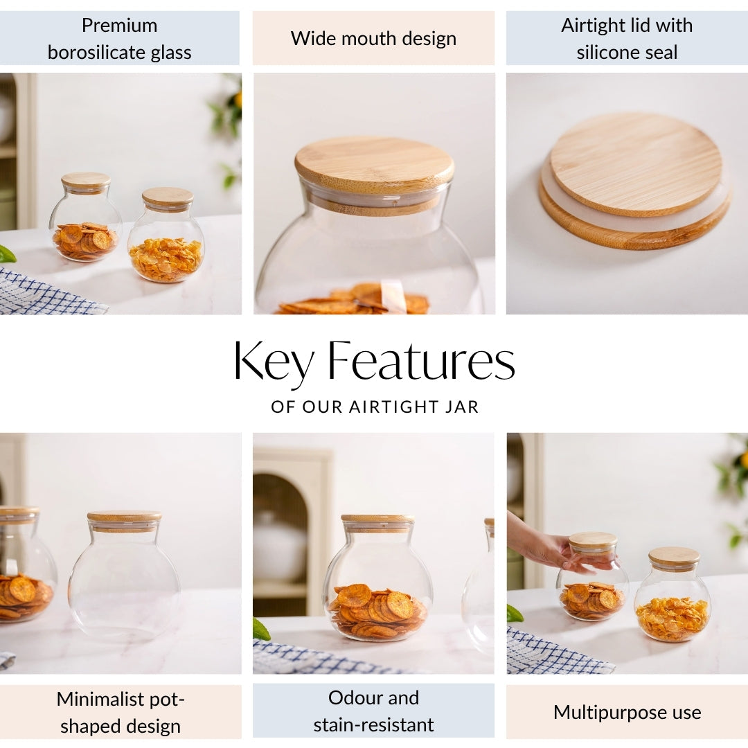 Glass Jar With Wooden Lid Small Set Of 2 500ml