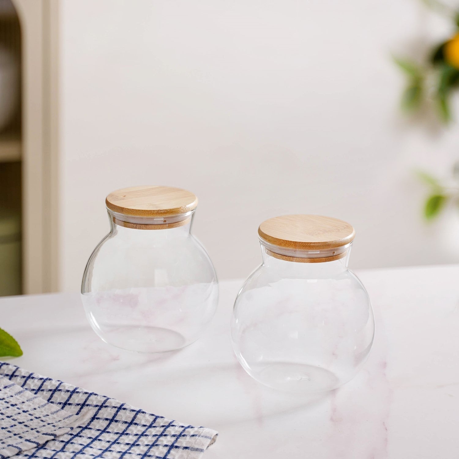 Glass Jar With Wooden Lid Small Set Of 2 500ml