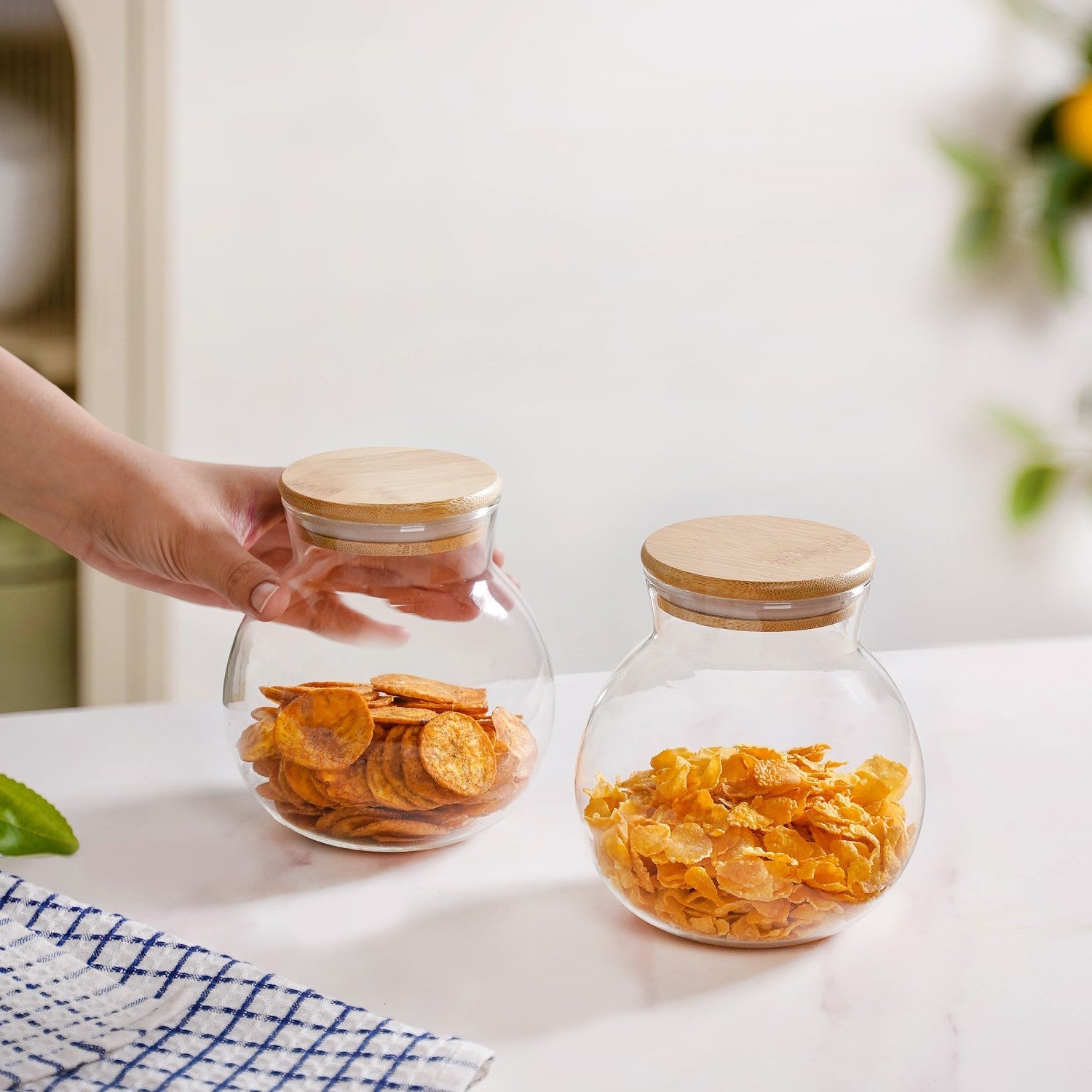 Glass Jar With Wooden Lid Small Set Of 2 500ml