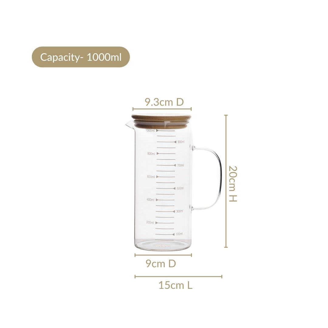 Glass Jug With Measuring Marks And Bamboo Lid 1000ml