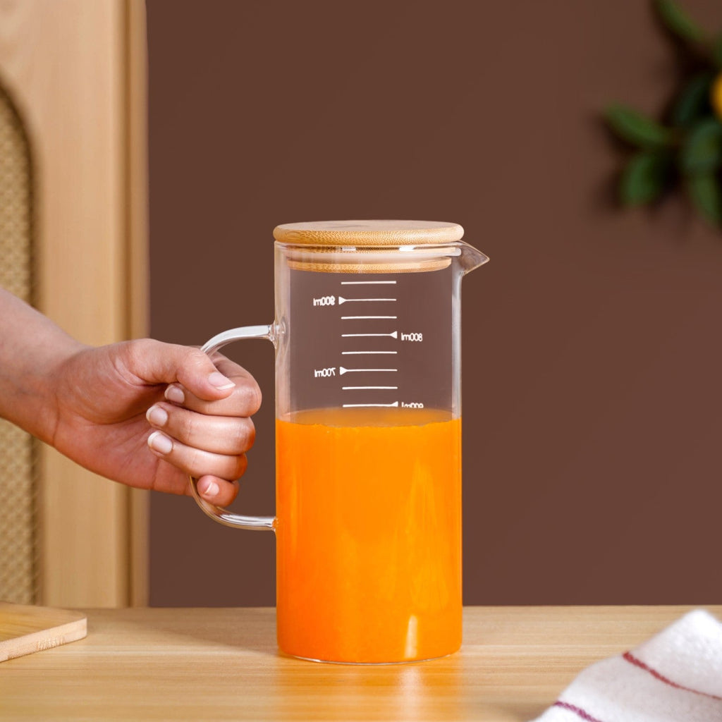 Glass Jug With Measuring Marks And Bamboo Lid 1000ml
