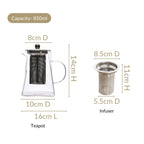 Modern Flame Safe Glass Kettle With Strainer 850ml