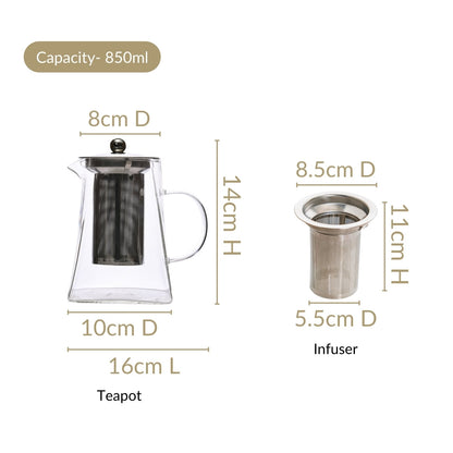 Modern Flame Safe Glass Kettle With Strainer 850ml