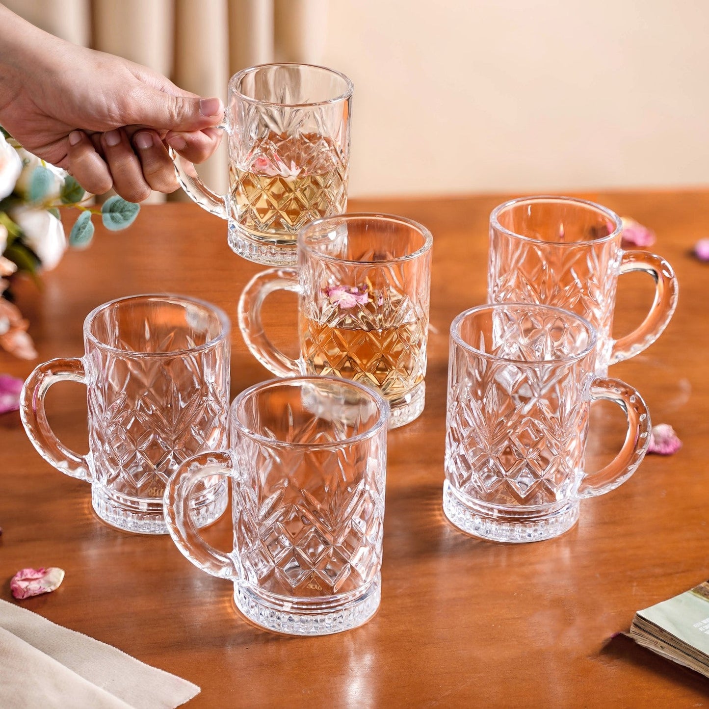 Engraved Glass Mugs Set Of 6 200ml
