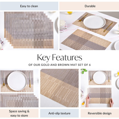 Gold And Brown Mat Set Of 6