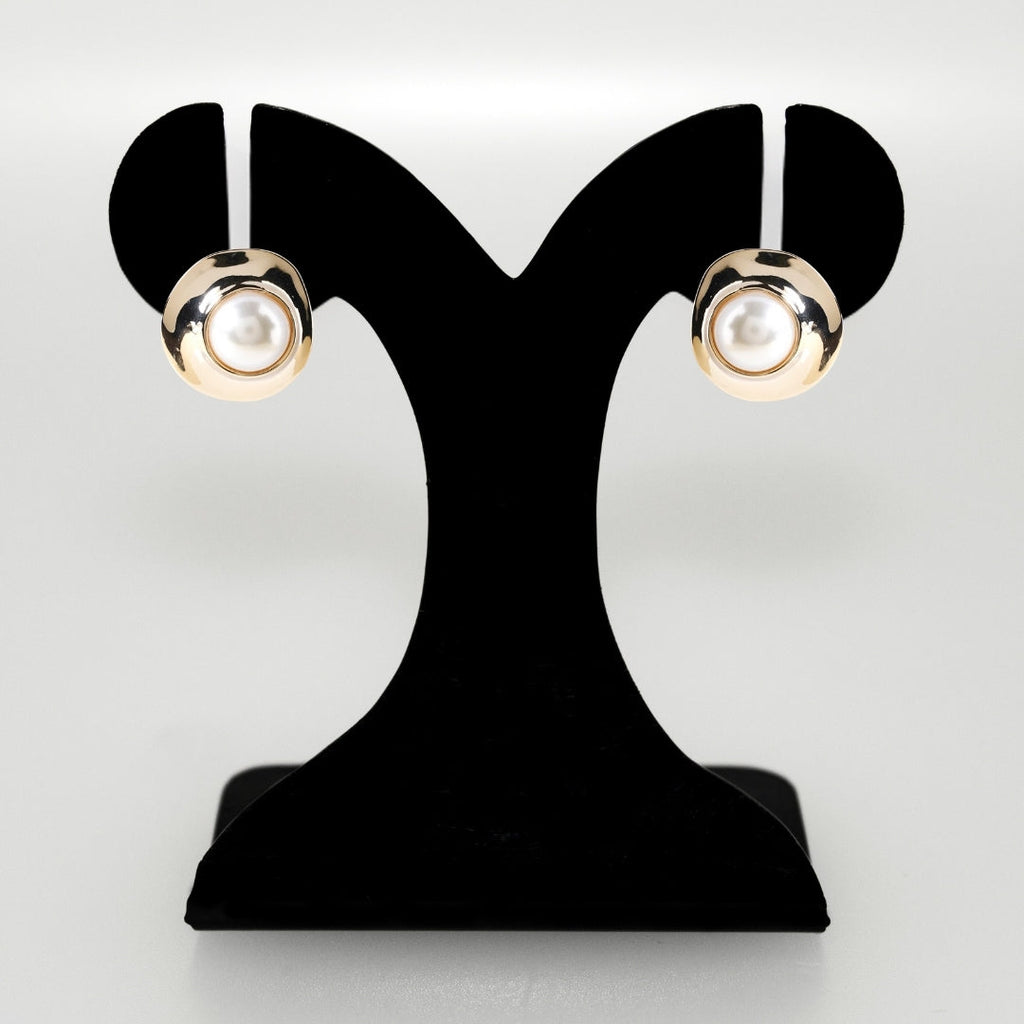 Gold Disc With Pearl Stud Earrings