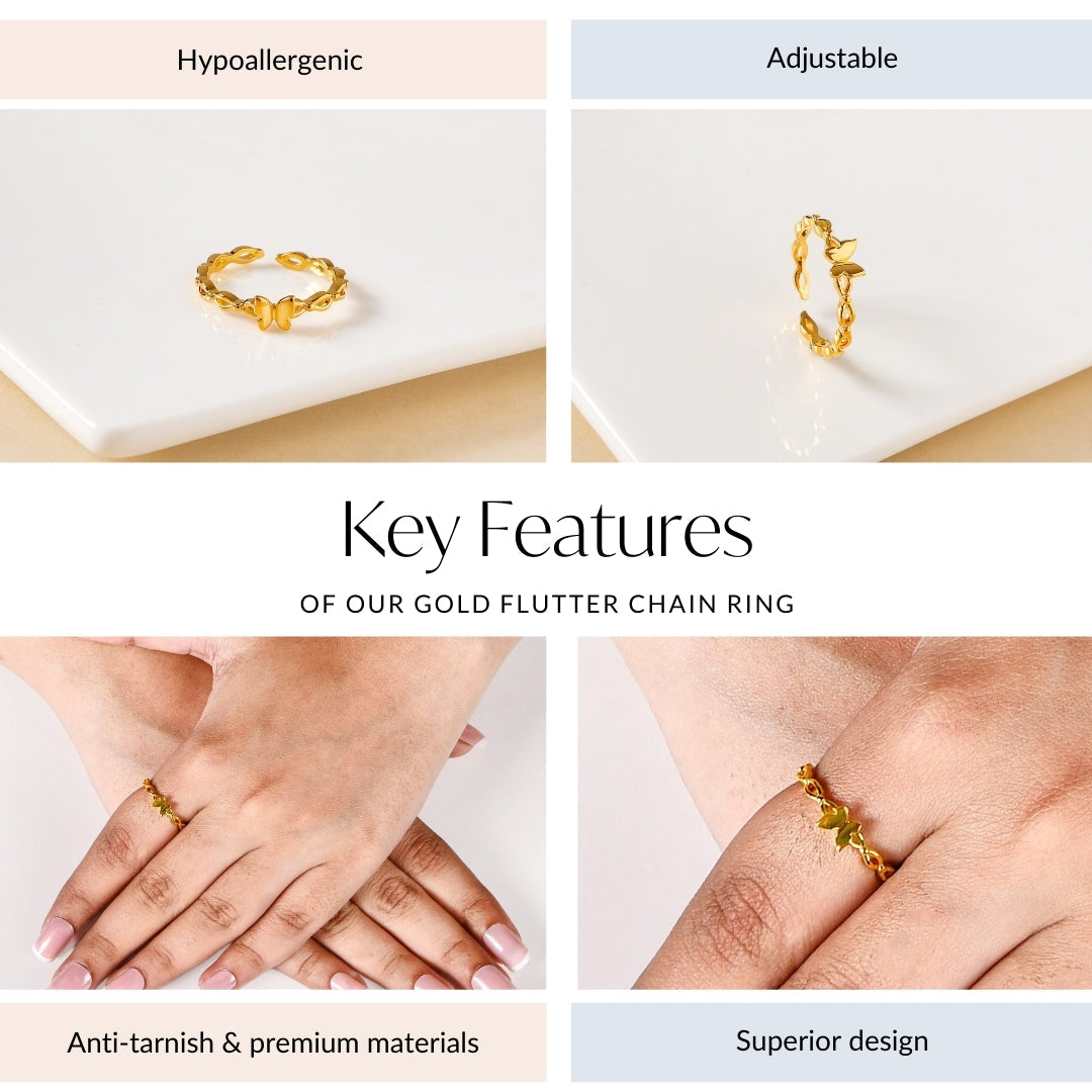 Gold Flutter Chain Ring