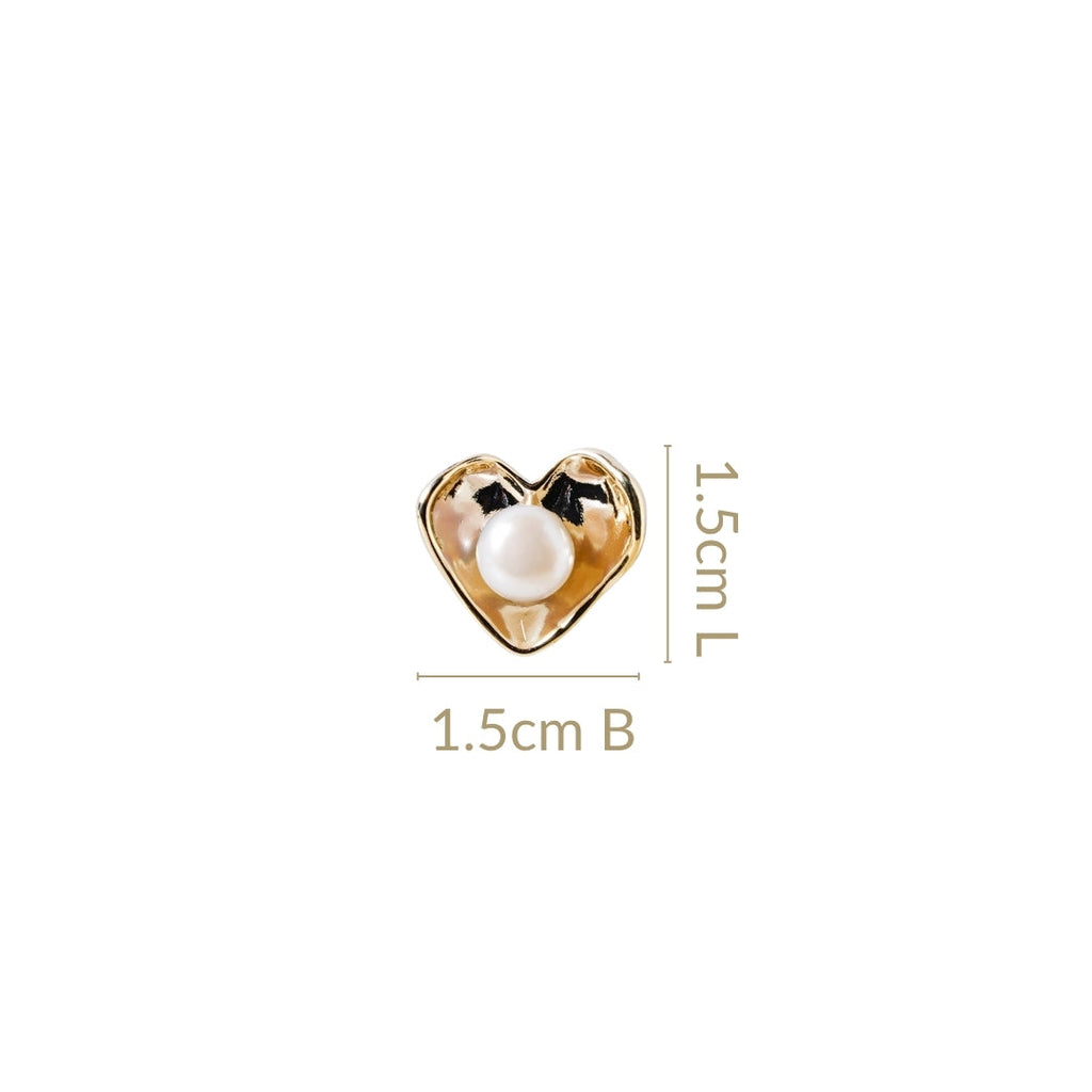 Gold Heart With Pearls Stud Earrings