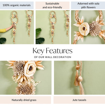 Golden Rings Dried Natural Flower Wall Hanging