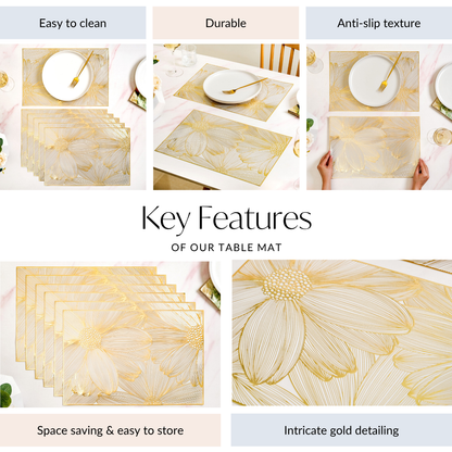 Luxe Golden Petals Table Mat Set Of 6