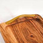 Rectangle Wooden Serving Tray With Gold Handles Set Of 2