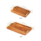 Rectangle Wooden Serving Tray With Gold Handles Set Of 2
