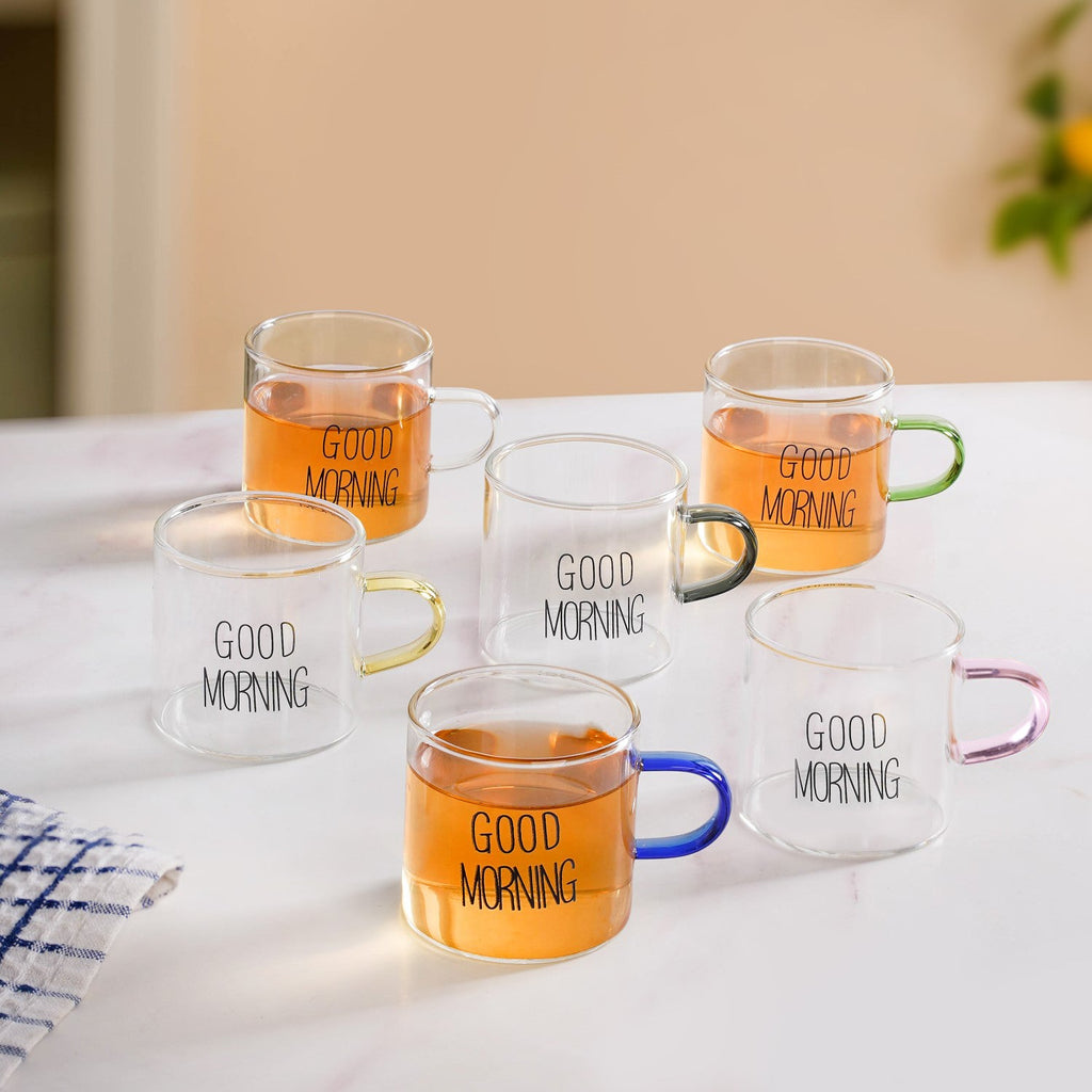 Good Morning Assorted Multicolour Handle Tea Cups Set Of 6 130ml
