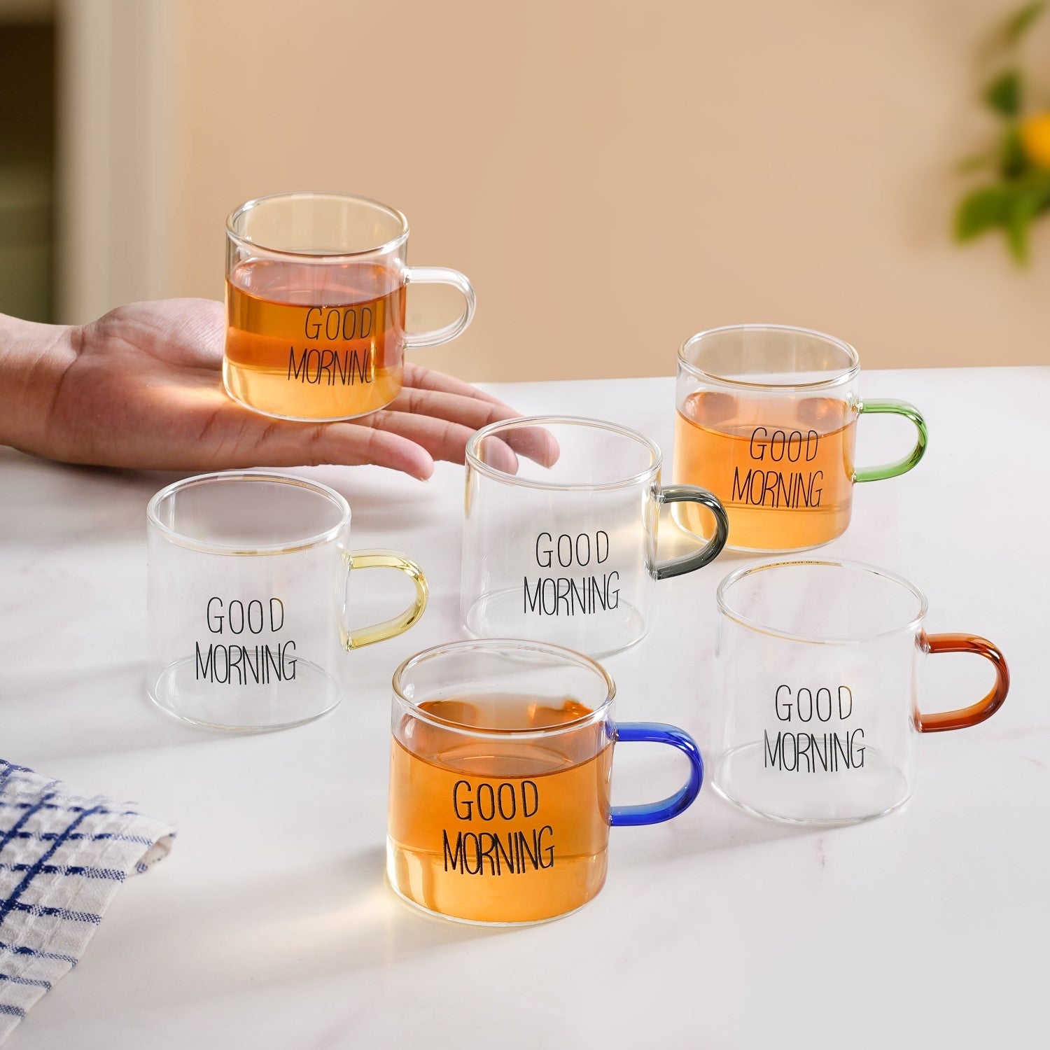 Good Morning Assorted Multicolour Handle Tea Cups Set Of 6 130ml