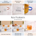 Good Morning Assorted Multicolour Handle Tea Cups Set Of 6 130ml