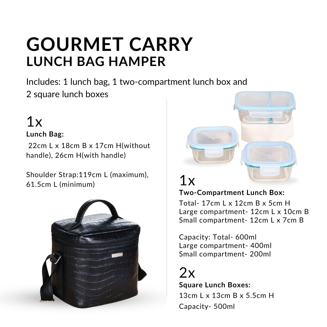 Gourmet Carry Lunch Bag Lunch Box Hamper Black
