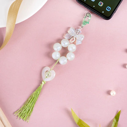 Green Tassel Heart Charm Keychain