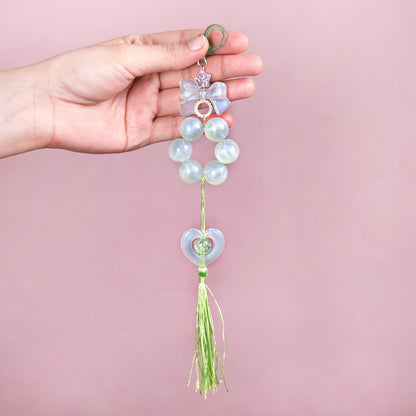 Green Tassel Heart Charm Keychain
