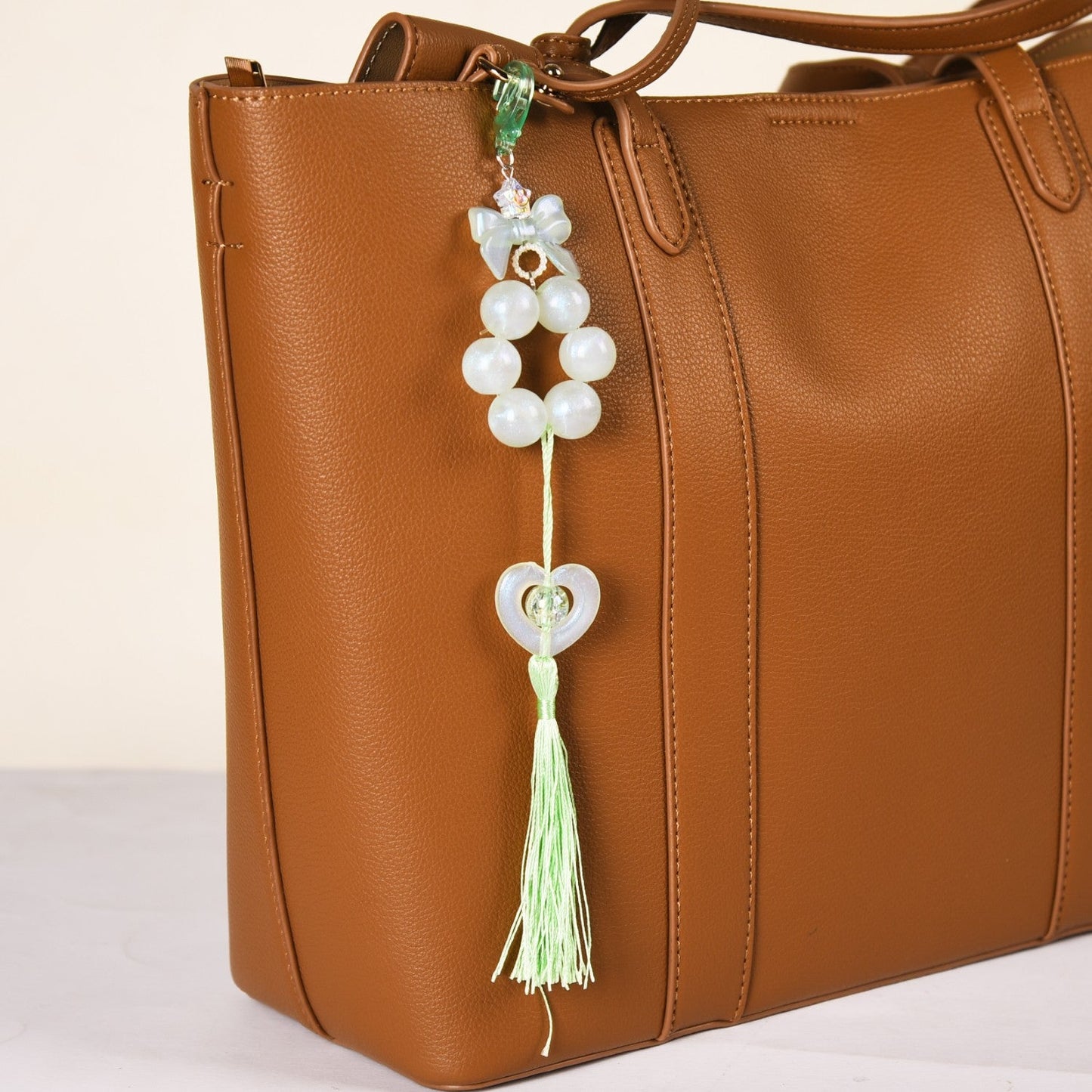 Green Tassel Heart Charm Keychain