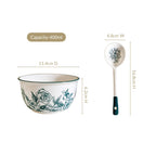 Ceramic Rose Bowl With Spoon Set Of 4 Green White 400ml