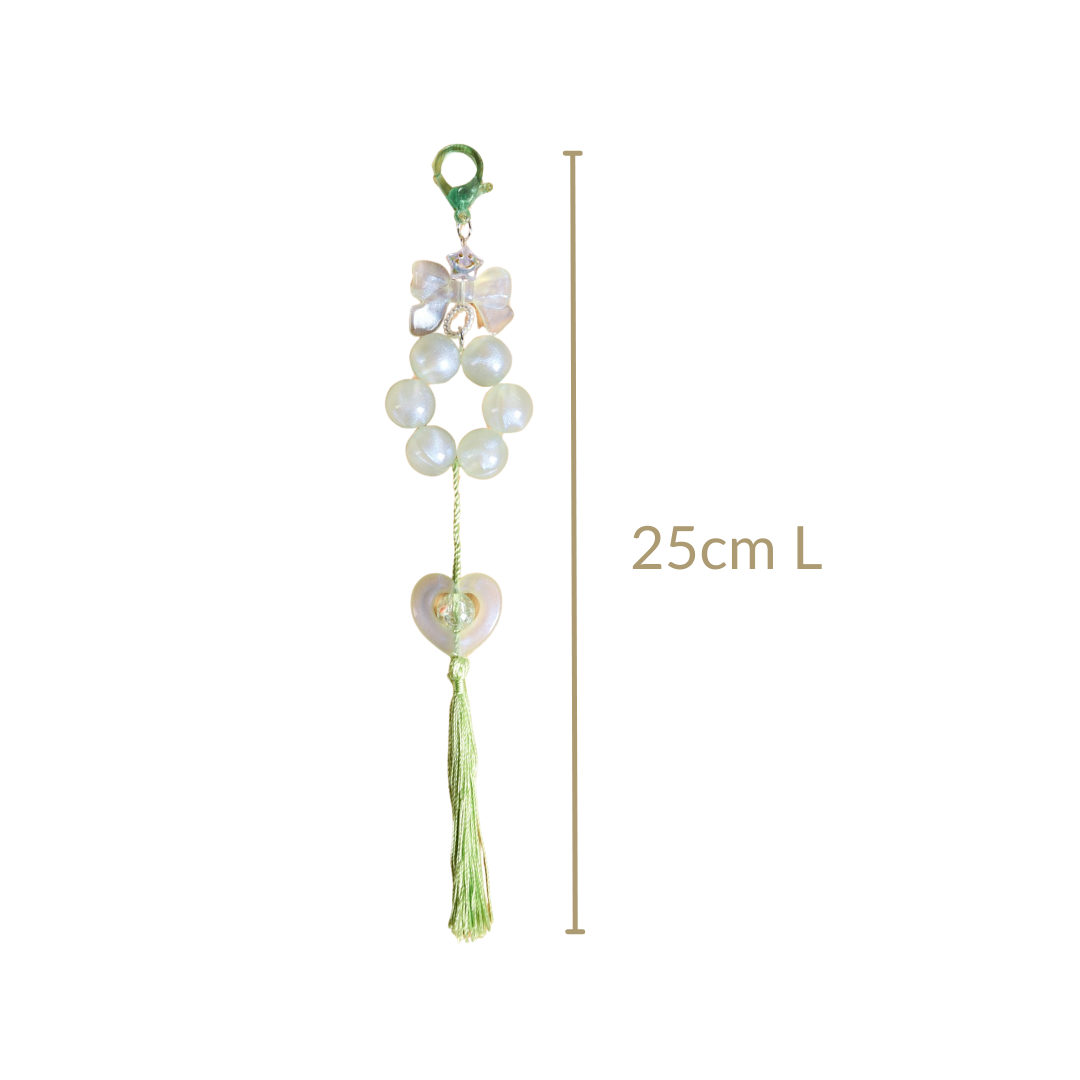 Green Tassel Heart Charm Keychain