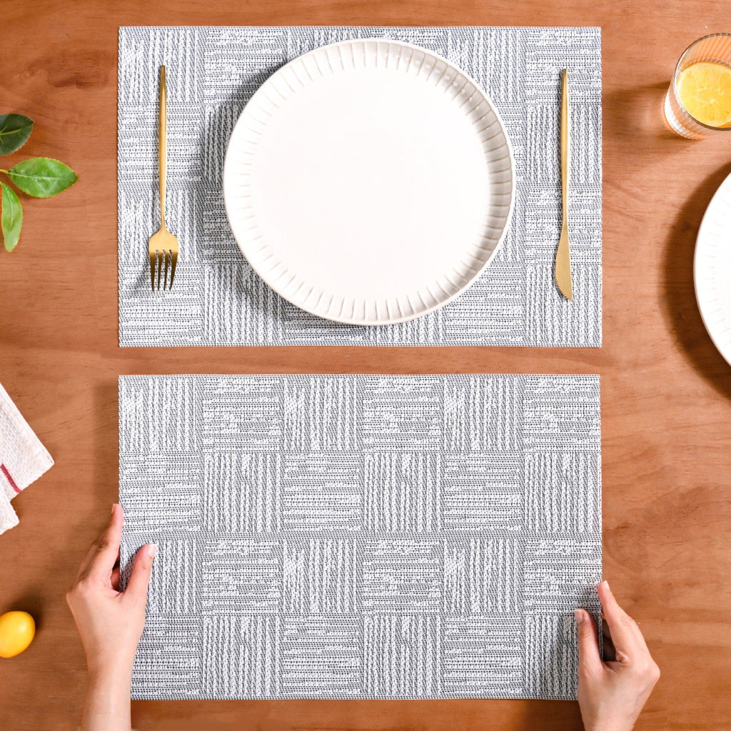 Basket Weave Grey Dinner Table Mats Set Of 6