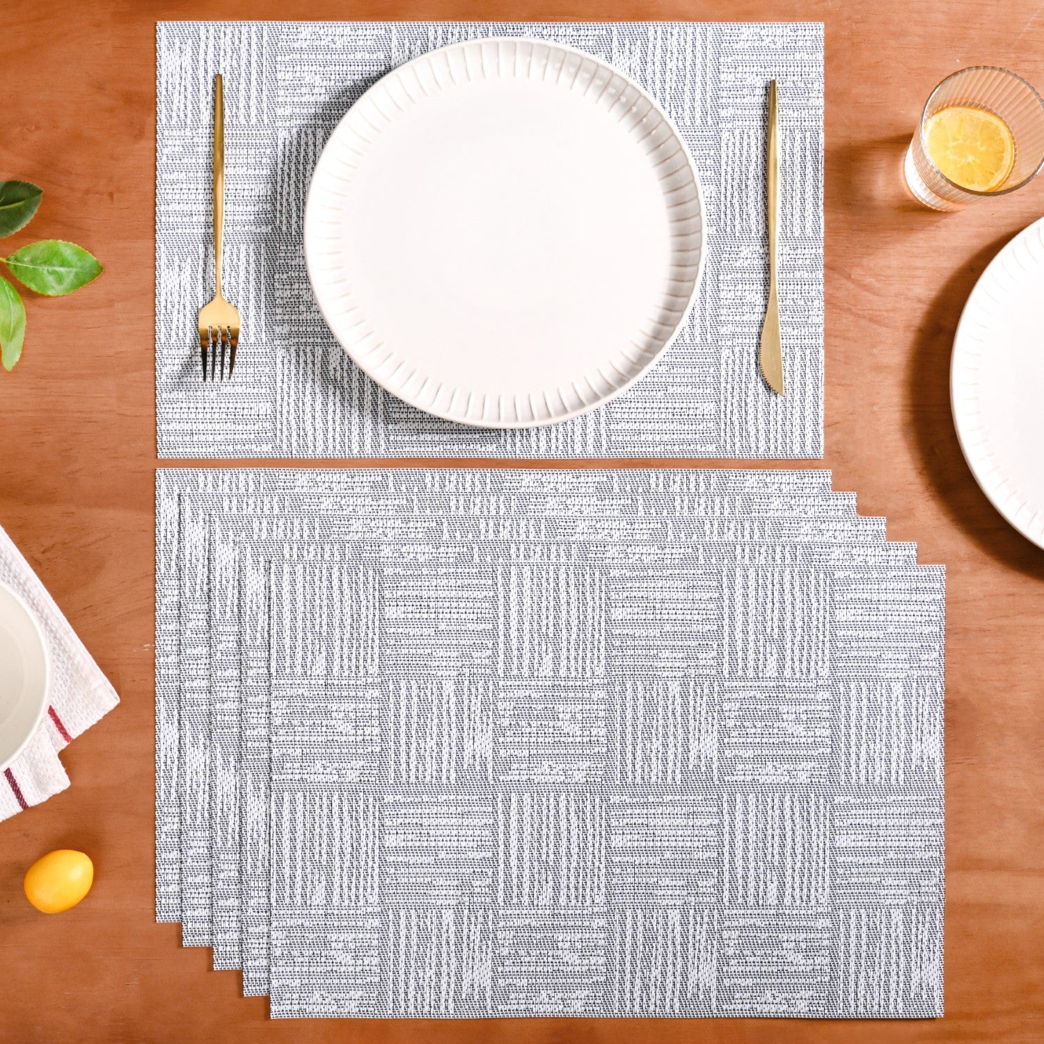 Basket Weave Grey Dinner Table Mats Set Of 6