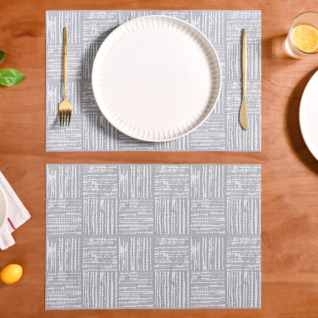 Basket Weave Grey Dinner Table Mats Set Of 6